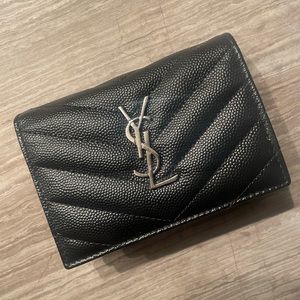 Saint Laurent Quilted Black Wallet with Silver YSL Emblem
